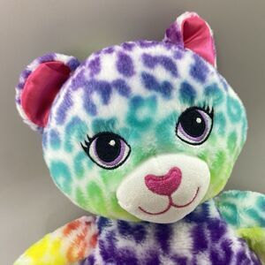 Build A Bear Rainbow Leopard Cat Plush 16” Colorful Stuffed Animal BAB Pink Paw